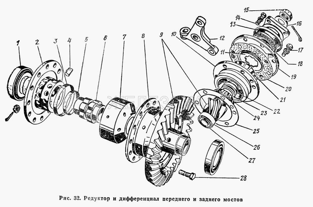 Редуктор и дифференциал переднего и заднего мостов.  ГАЗ-66 (Каталог 1983 г.)