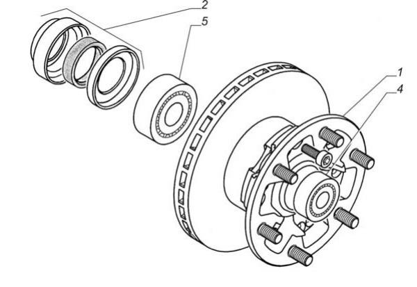 Ступица переднего колеса с тормозным диском и подшипниками